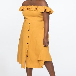 Eloquii Off the Shoulder Ruffle Dress Yellow 16